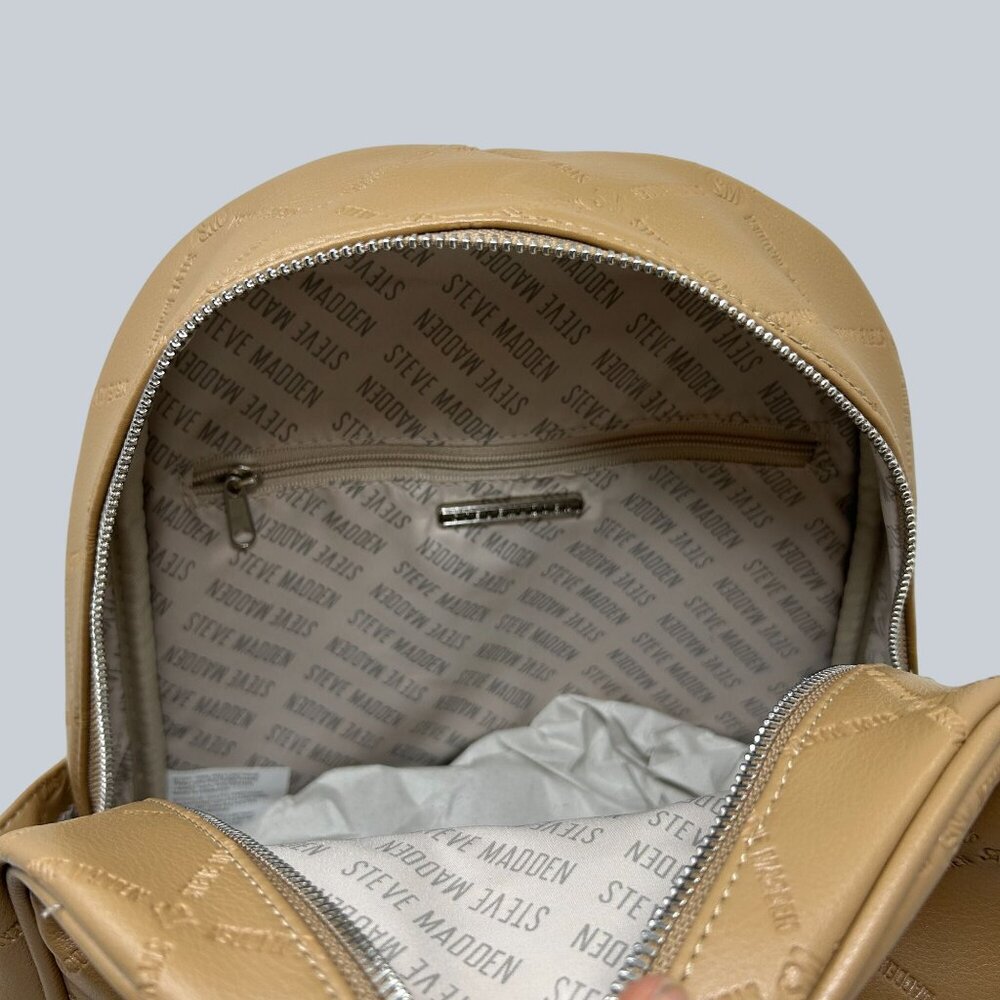 Steve Madden Tan Quilted Mini Backpack With Card Holder & Adjustable Straps - Picture 6 of 11